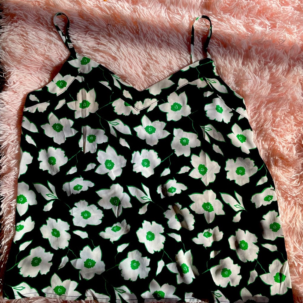 Black/green floral cami / tank top